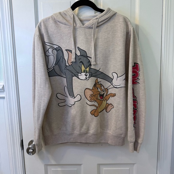 Grey Hoodie with Tom and Jerry Graphic and Detail on the arm - Picture 1 of 8
